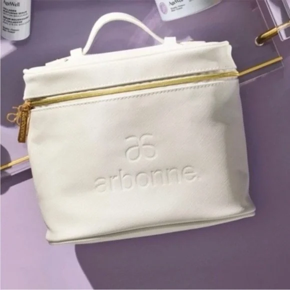 Arbonne AgeWell Accessory Bag zip up White Gold vegan leather - Picture 1 of 2